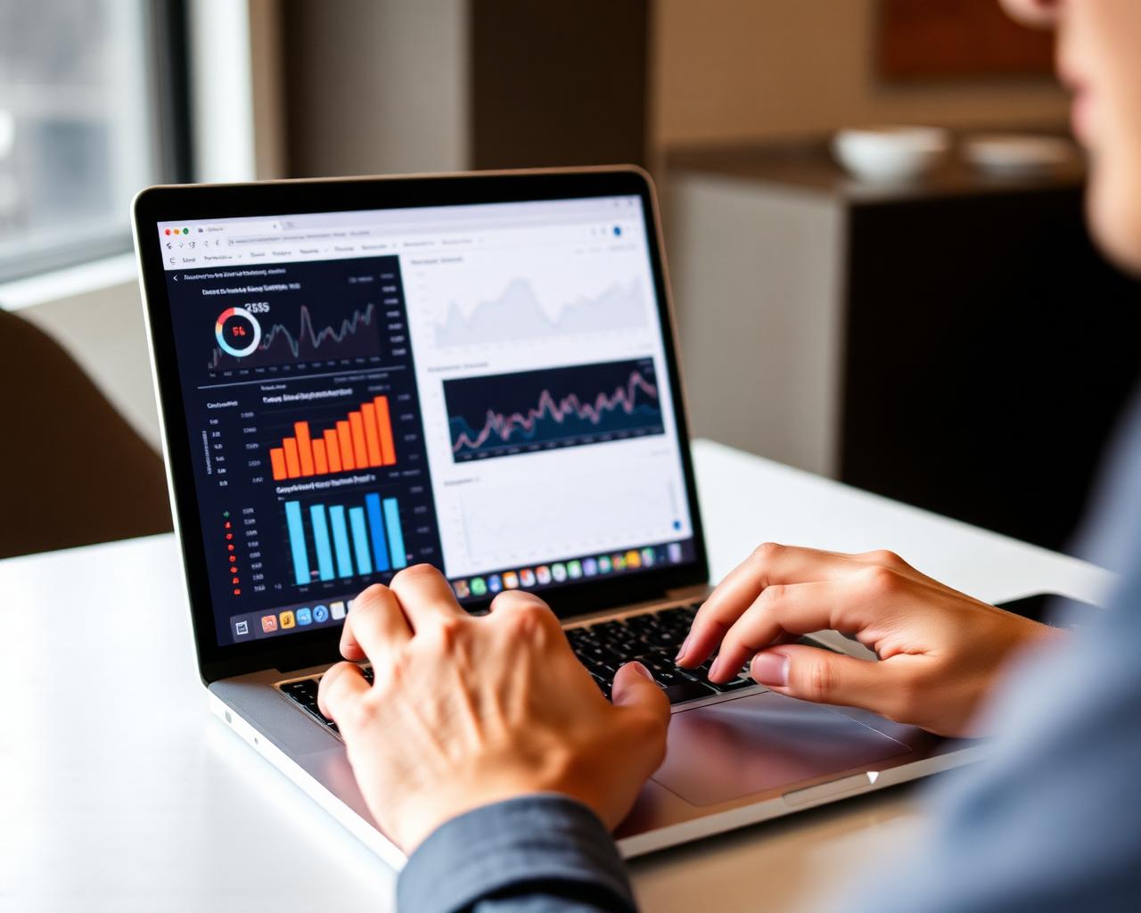 Person analyzing social media analytics on a laptop